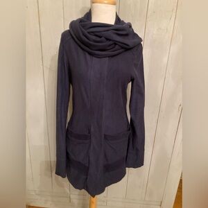 Beyond Yoga Scarf‎ Sweater Fleece Jacket Navy Blue Organic Cotton Size M